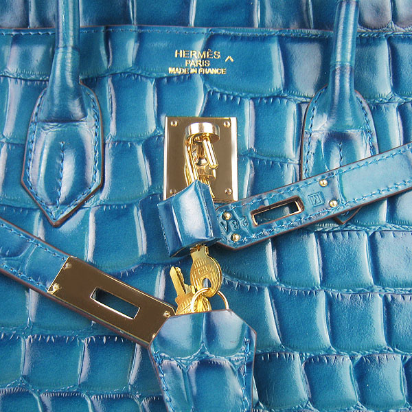 High Quality Fake Hermes Birkin 35CM Max Crocodile Veins Leather Bag Blue 6089 - Click Image to Close